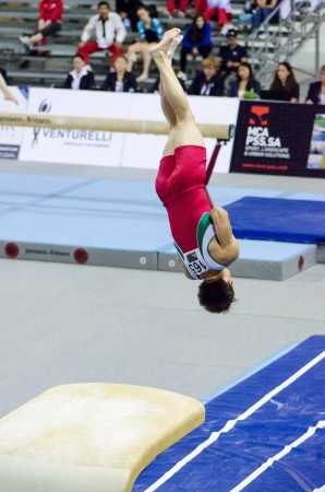 ANADIA, PORTUGAL - JUNE 21: Javier Quesada (MEX) during the Art Gymnastics FIG World Cup Challenge on june 21, 2013 in Anadia, Portugal.のeditorial素材