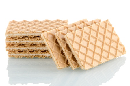 Vanilla wafers on white reflective background.の写真素材