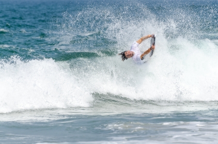 OVAR, PORTUGAL - AUGUST 15  Gastao Entrudo at the 2nd Stage of the Bodyboard Protour 2013 on august 15, 2013 in Ovar, Portugal のeditorial素材