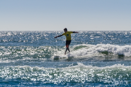 OVAR, PORTUGAL - AUGUST 18: Sebastiao Maia at 1st stage of National Longboard Championship  on august 18, 2013 in Ovar, Portugal.のeditorial素材