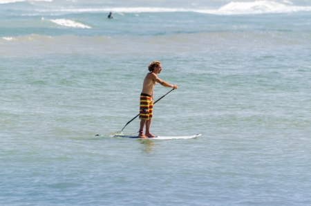 OVAR, PORTUGAL - AUGUST 18: Pedro Casqueira at 4st stage of National Stand up paddle Championship  on august 18, 2013 in Ovar, Portugal.のeditorial素材