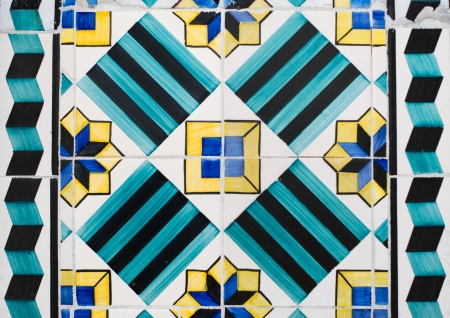 Colorful vintage spanish style ceramic tiles wall decoration.