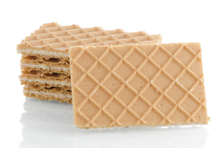 Vanilla wafers on white reflective background.の写真素材
