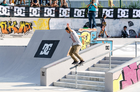 VISEU, PORTUGAL - JULY 27, 2014: Nuno Cardoso during the 2nd Stage DC Skate Challenge by Fuel TV.