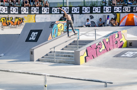 VISEU, PORTUGAL - JULY 27, 2014: Daniel Pinto during the 2nd Stage DC Skate Challenge by Fuel TV.のeditorial素材