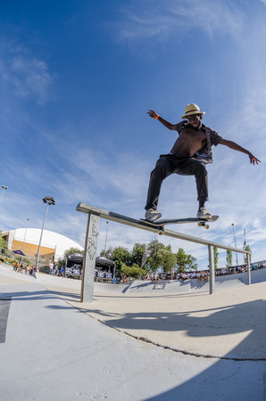 ALBUFEIRA, PORTUGAL - OCTOBER 5, 2014: Zenildo Guilherme during the 3rd Stage DC Skate Challenge by Fuel TV.のeditorial素材