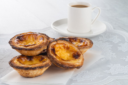 Delicious traditional asian dessert egg tarts.の写真素材