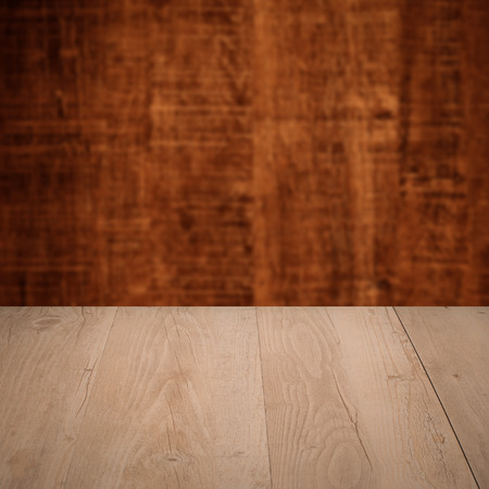 Wood background - table with wooden wallの写真素材