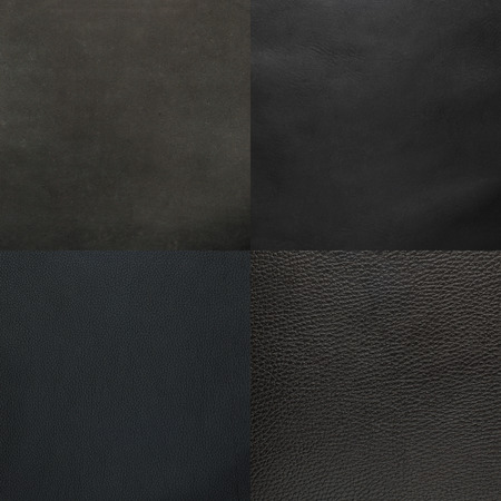 Set of black leather samples, texture background.の写真素材