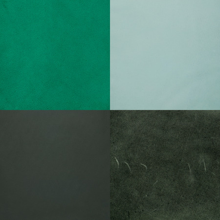 Set of green leather samples, texture background.の写真素材