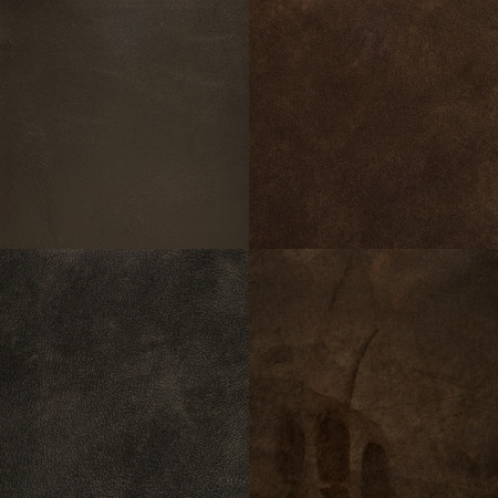 Set of brown leather samples, texture background.の写真素材
