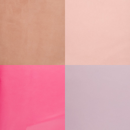 Set of pink leather samples, texture background.の写真素材