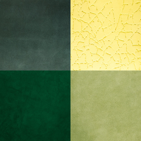 Set of green leather samples, texture background.