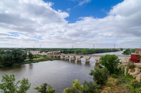 Bridge of the 12th century, Simancas, Valladolid Province, Castile and Leon, Spainの写真素材