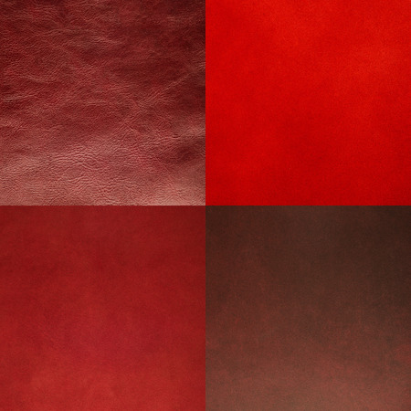 Set of red leather samples, texture background.の写真素材