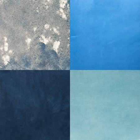 Set of blue leather samples, texture background.の写真素材