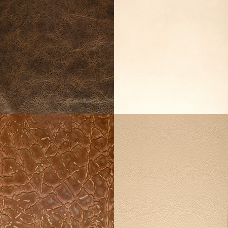 Set of brown leather samples, texture background.の写真素材