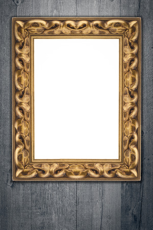 Photo or painting frame on wooden background.の写真素材