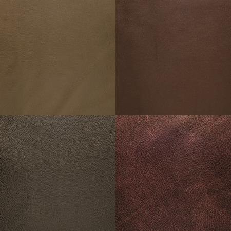 Set of brown leather samples, texture background.の写真素材