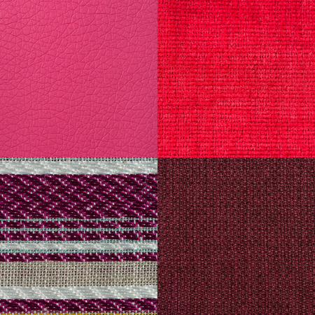 Set of pink fabric samples, texture background.の写真素材