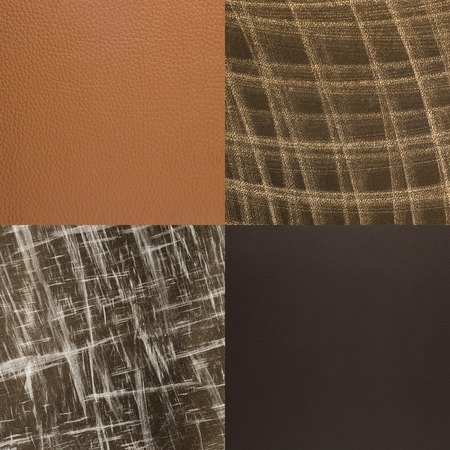 Set of brown leather samples, texture background.の写真素材