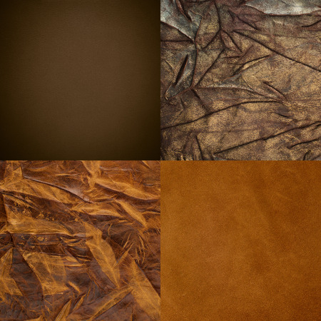 Set of brown leather samples, texture background.の写真素材