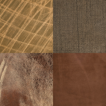 Set of brown leather samples, texture background.の写真素材