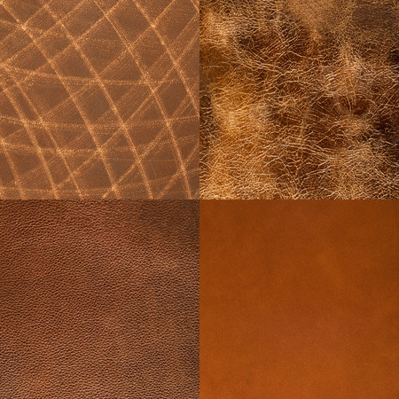 Set of brown leather samples, texture background.の写真素材