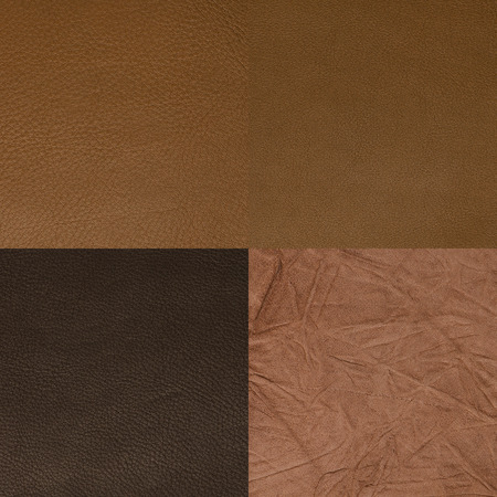 Set of brown leather samples, texture background.の写真素材
