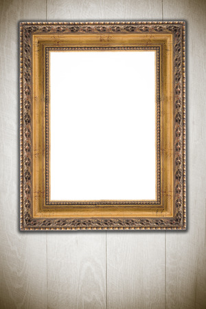 Photo or painting frame on wooden background.の写真素材