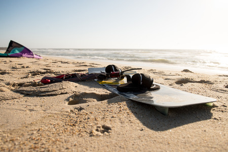 Kite on the sand beach near the ocean.の写真素材