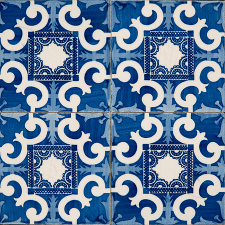 Closeup detail of old Portuguese glazed tiles.