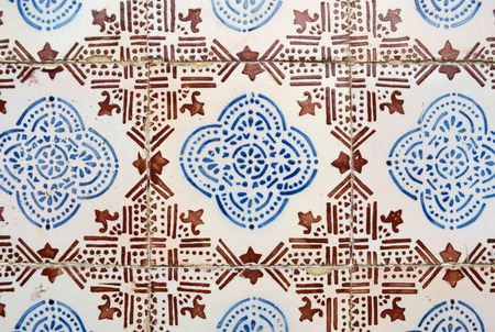 Closeup detail of old Portuguese glazed tiles.