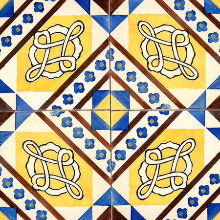 Closeup detail of old Portuguese glazed tiles.