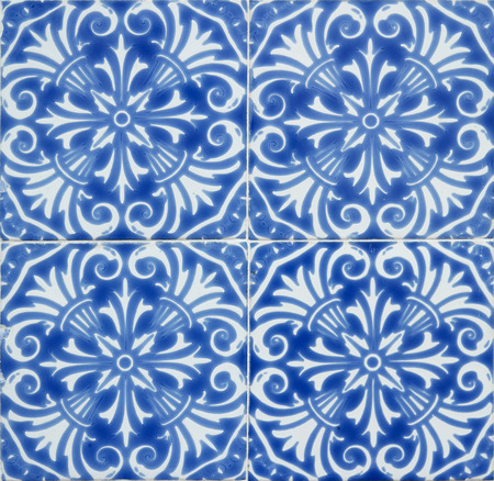 Closeup detail of old Portuguese glazed tiles.
