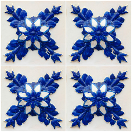 Closeup detail of old Portuguese glazed tiles.
