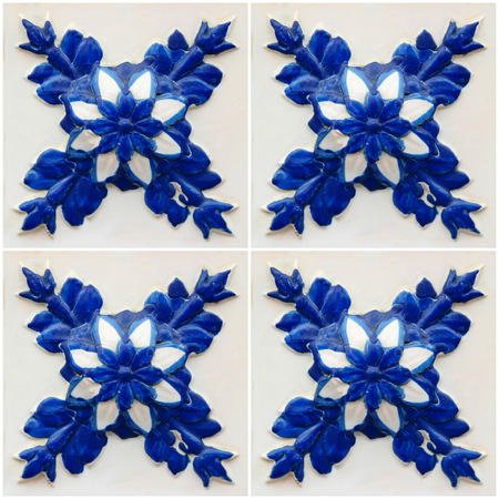 Closeup detail of old Portuguese glazed tiles.の写真素材