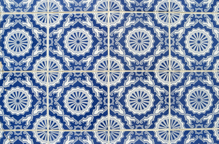 Closeup detail of old Portuguese glazed tiles.