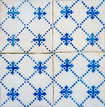 Closeup detail of old Portuguese glazed tiles.の写真素材
