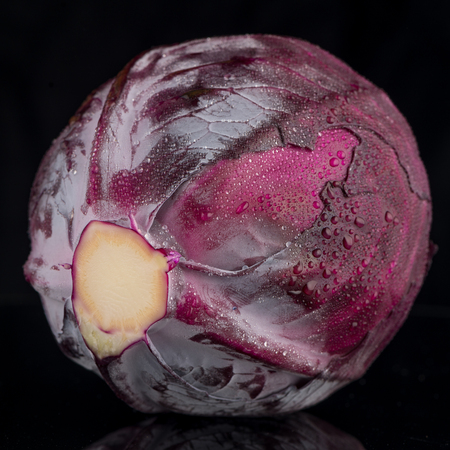 Red cabbage over black background.の写真素材