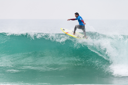 PENICHE, PORTUGAL - OCTOBER 23, 2015: Michel Bourez PYF during the Moche Rip Curl Pro Portugal, Men's Samsung Galaxy Championship Tour 10.のeditorial素材