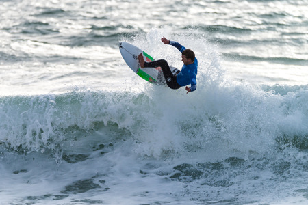PENICHE, PORTUGAL - OCTOBER 30, 2015: Brett Simpson USA during the Moche Rip Curl Pro Portugal,...