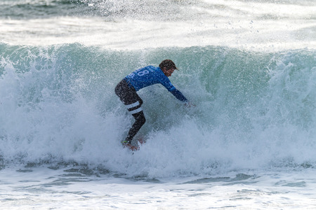 PENICHE, PORTUGAL - OCTOBER 30, 2015: Brett Simpson USA during the Moche Rip Curl Pro Portugal,...