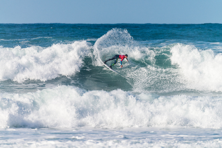 ERICEIRA, PORTUGAL - JANUARY 12, 2015: Deivid Silva BRA during the 2016 World Junior Championships, Men's Junior Tour 1 at Ribeira D'Ilhas beach - Ericeira, Portugal.のeditorial素材