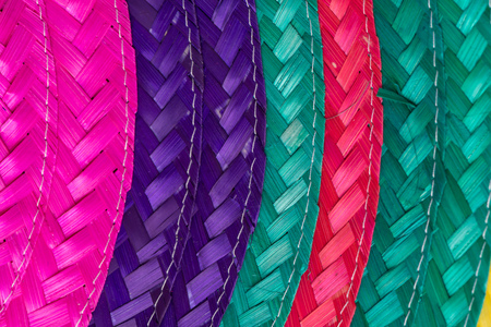 Abstract colorful background of woven straw.の写真素材