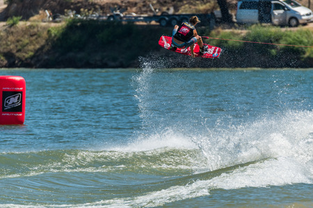 FERREIRA DO ZEZERE, PORTUGAL - JUNE 12, 2016: Jeff Langley (USA) during the 2016 Nautique European Pro Am presented by Rockstar Energy.のeditorial素材