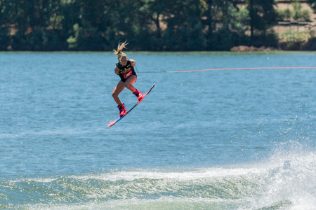 FERREIRA DO ZEZERE, PORTUGAL - JUNE 12, 2016: Corrie Wilson (USA) during the 2016 Nautique European Pro Am presented by Rockstar Energy.のeditorial素材