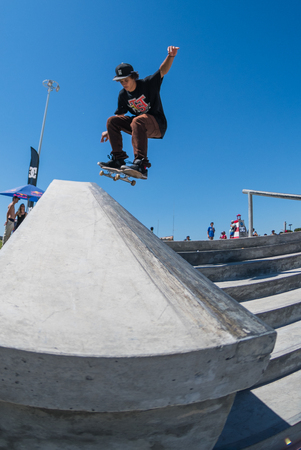 POVOA DE VARZIM, PORTUGAL - JULY 24, 2016: Thiago Monteiro during  the 2nd Stage of DC Skate Challenge by Moche.のeditorial素材