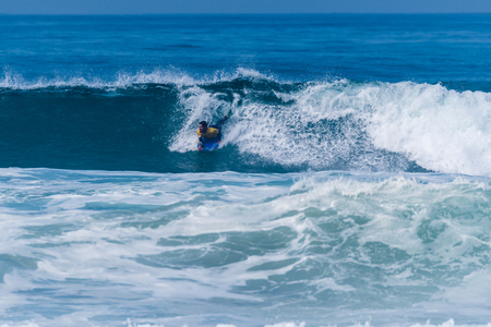 VIANA DO CASTELO, PORTUGAL - SEPTEMBER 22, 2016: Uri Valadao (BRA) during  the Viana World Bodyboard Championship 2016.のeditorial素材