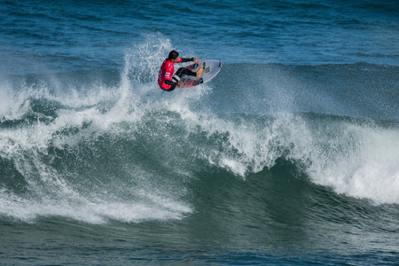 CASCAIS, PORTUGAL - SEPTEMBER 28, 2016: Miguel Pupo (BRA) during the 2016 Billabong Pro Cascais at Guincho's Beach - Cascais, Portugal.のeditorial素材